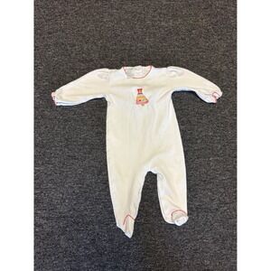 Paty Baby Girls White Long Sleeve Footed Onesie Christmas Tree Embroidered 6-9 M